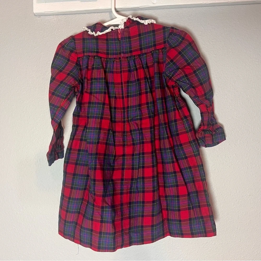 Vintage Laura Ashley Girls Plaid Dress Red Green Size 12 Months Peter Pan Collar